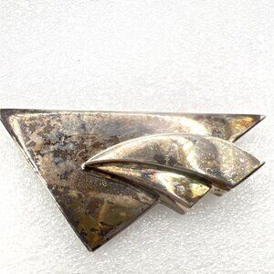 Vintage Sterling Silver N&R Brooch Pin Brutalist Geometric Modernist Signed